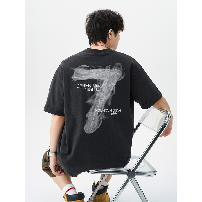 2026 Summer American Retro Smoke Lucky 7 Number English Print Short Sleeve T-Shirt Trendy Unisex 2026 Summer American Retro Smoke Lucky 7 Number English Print Short Sleeve T-Shirt Trendy Unisex