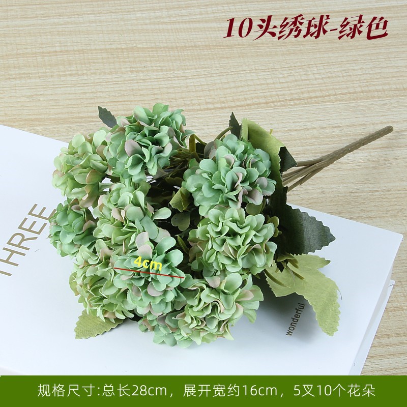 Green 10 heads of hydrangea green