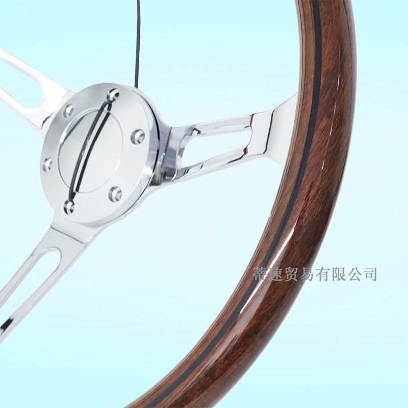 Factory direct sales universal car modification 15inch peach wood color steering wheel classic retro 380MM electroplated concave center