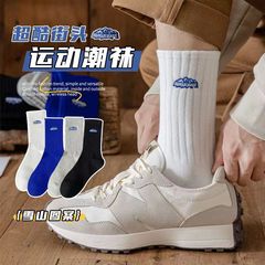 Men's Spring and Autumn Plain Color Crew Socks Ins Trend Autumn and Winter Anti-Odor Absorbent White Sports Long Socks