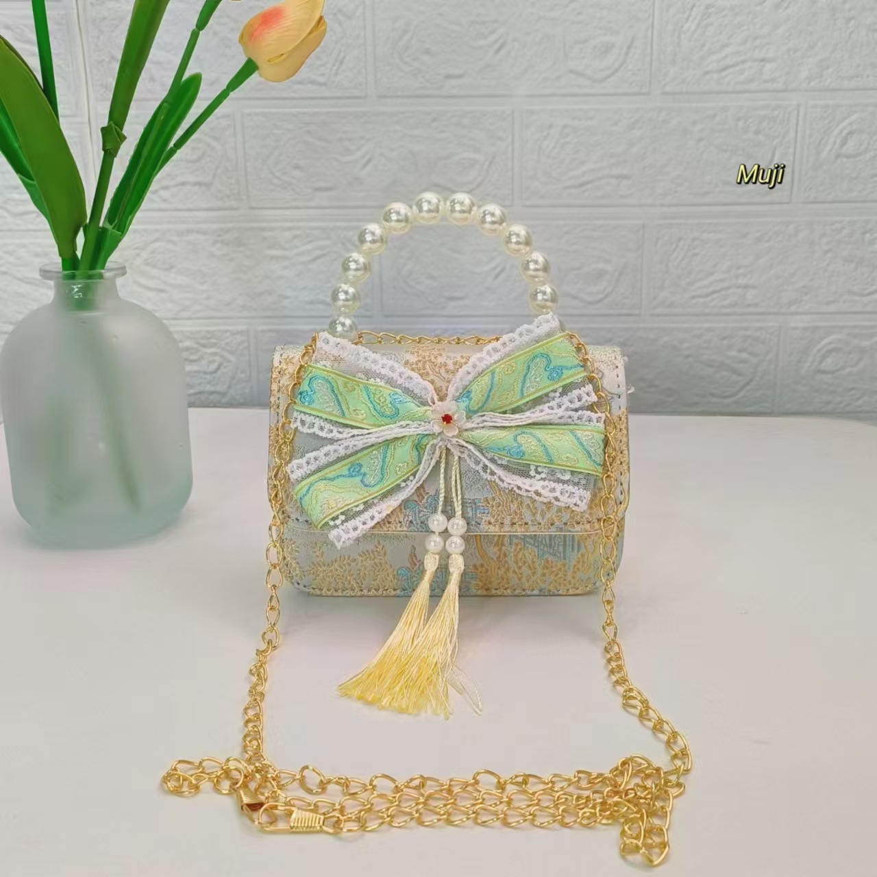 Bolso de perla bolso de estilo nacional bolso de niños nuevo estilo antiguo chino bolso de princesa bolso de cadena bolso de mochila accesorios