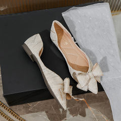 2023年新款大碼女鞋41-43尖頭淺口小香風平底單鞋女春秋瓢鞋晚晚