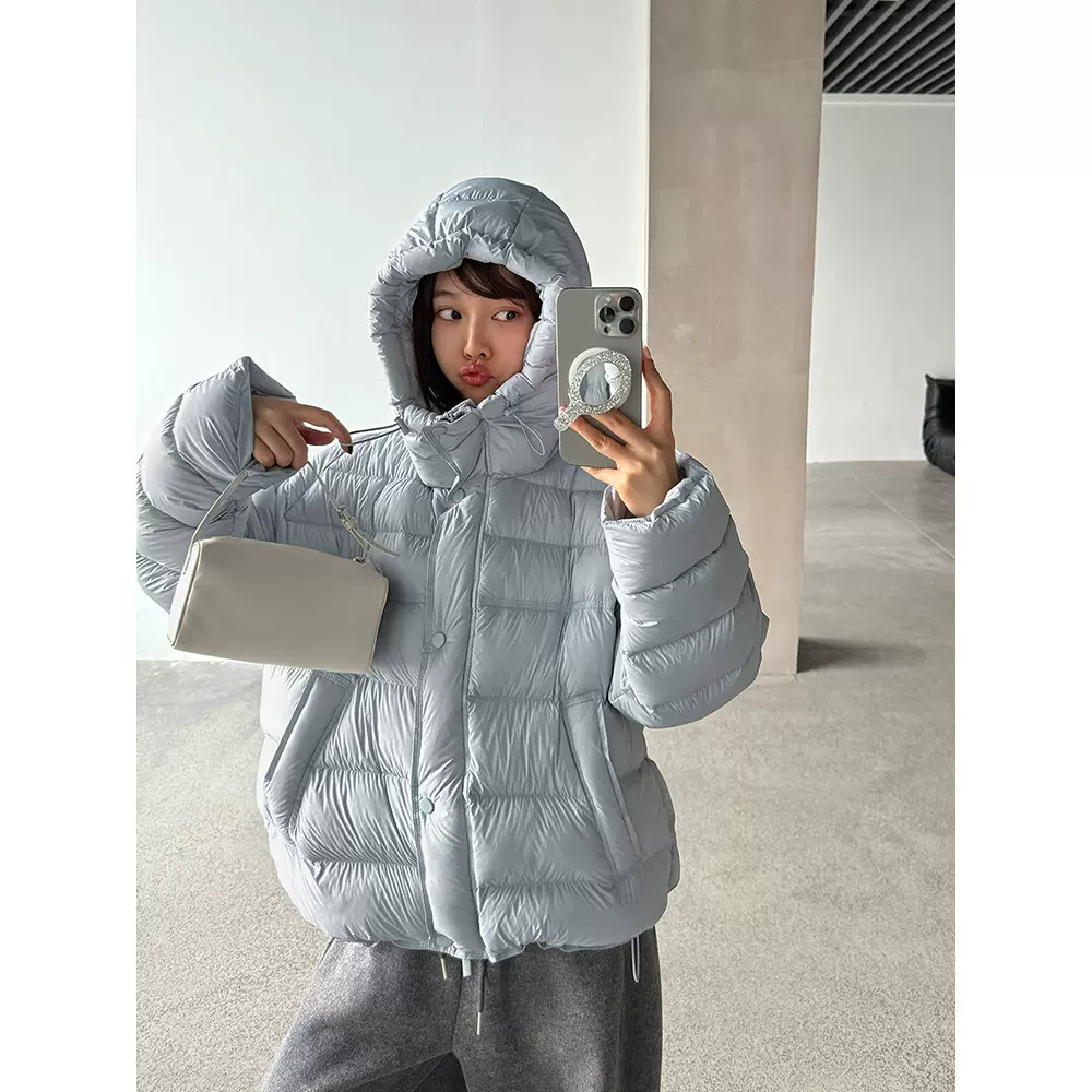 【王琪芝】90白鸭绒花苞连帽排骨羽绒服女25冬保暖加厚外套WQ097