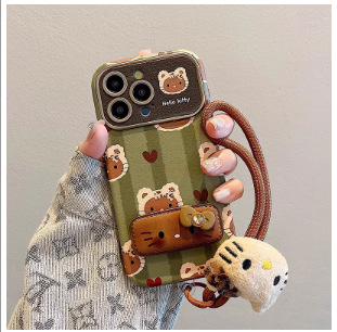 Ins verde raya kt para iphone14 lindo 16ProMax funda para teléfono 13 Apple 15 soporte 16P cordón