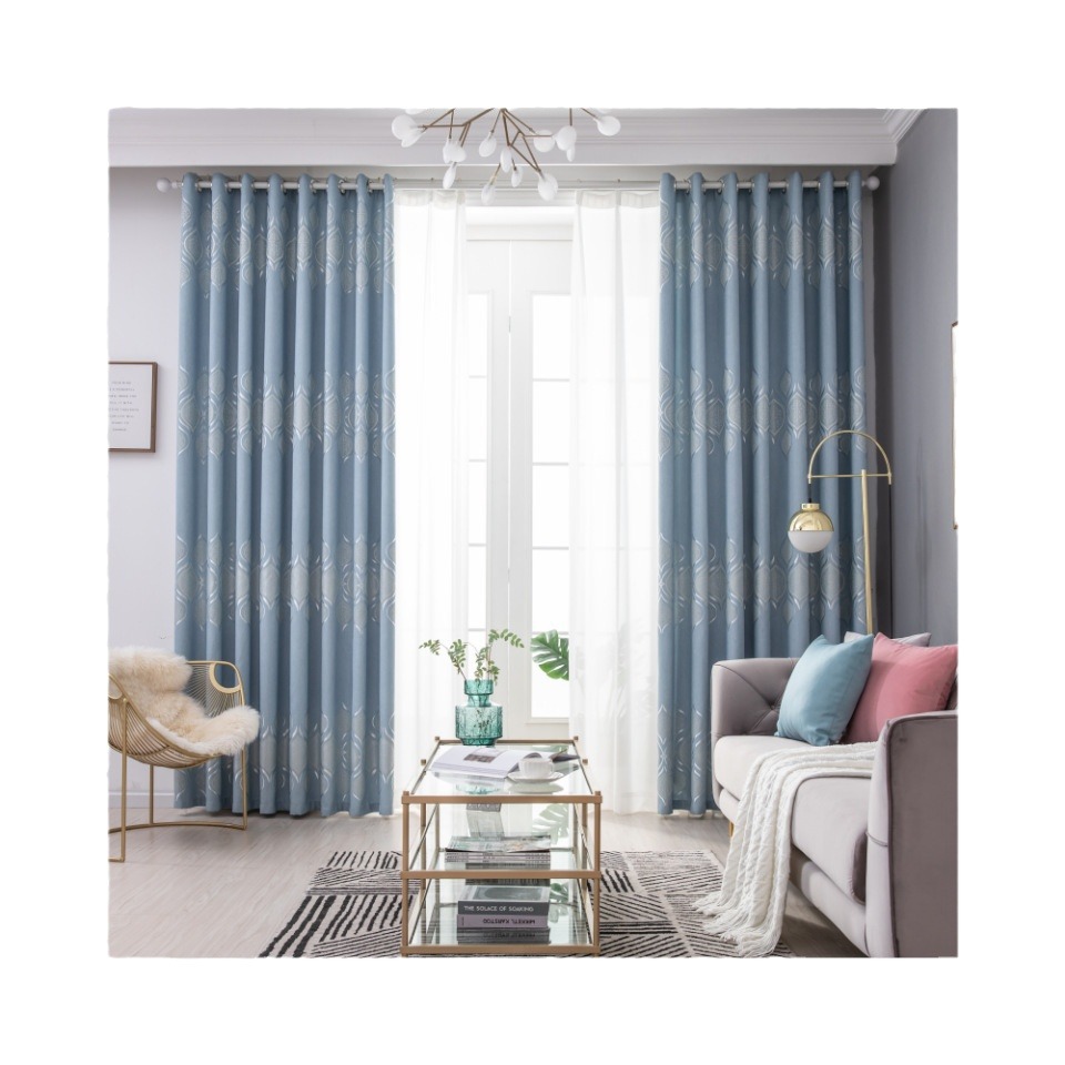 Algodón jacquard europeo de bambú 2.8 metros de altura cortina de seda amarilla sala de estar dormitorio balcón hojas de sombreado tela de cortina terminada