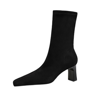 375-8 European and American Fashion Simple Thick Heel Square Head Suede Skinny Short Sleeve Women's Boots Winter Hi