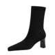 375-8 European and American Fashion Simple Thick Heel Square Head Suede Skinny Short Sleeve Women's Boots Winter High Heel Short Boots