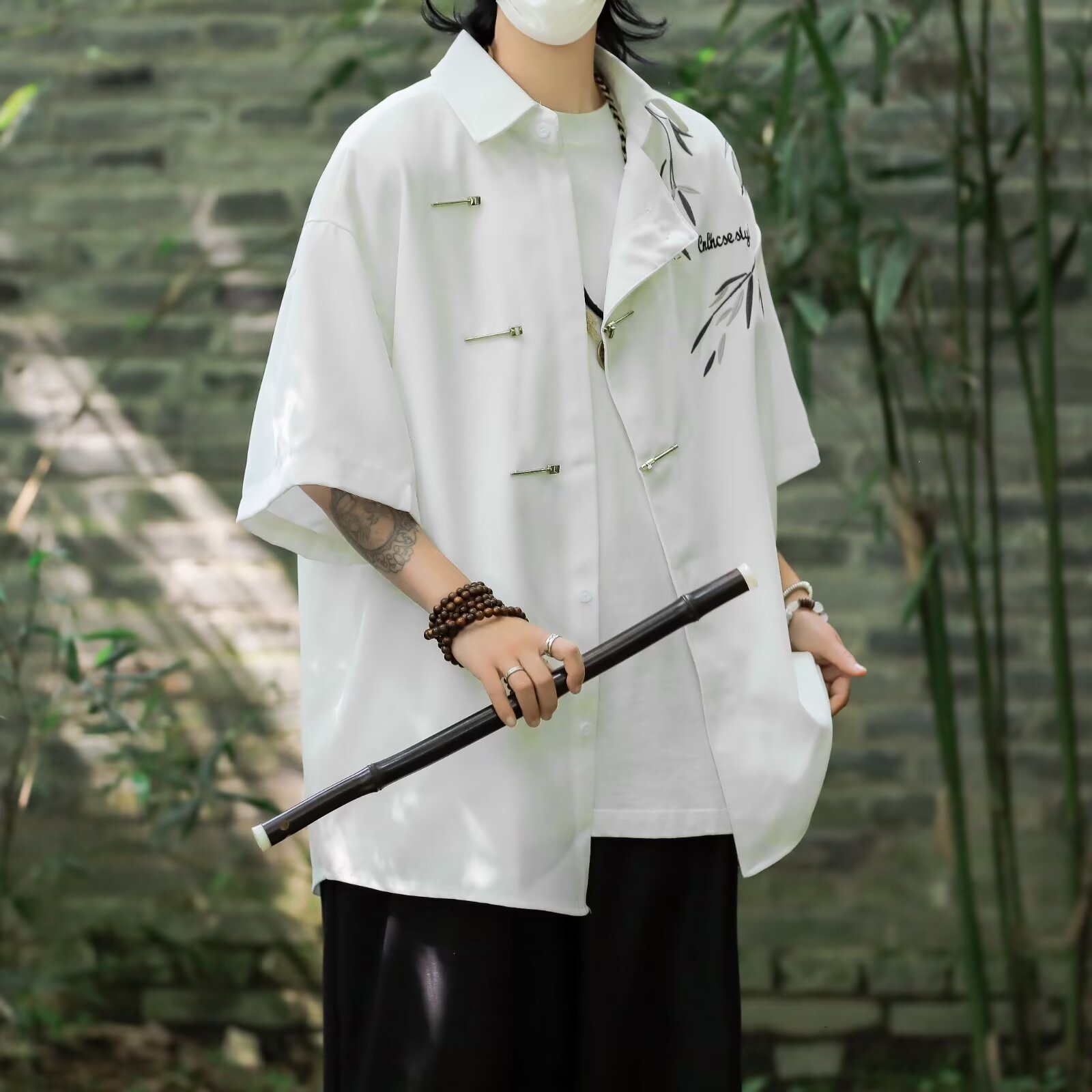 新中式国风秋季长袖白衬衫男宽松团建出游职业工装休闲衬衣