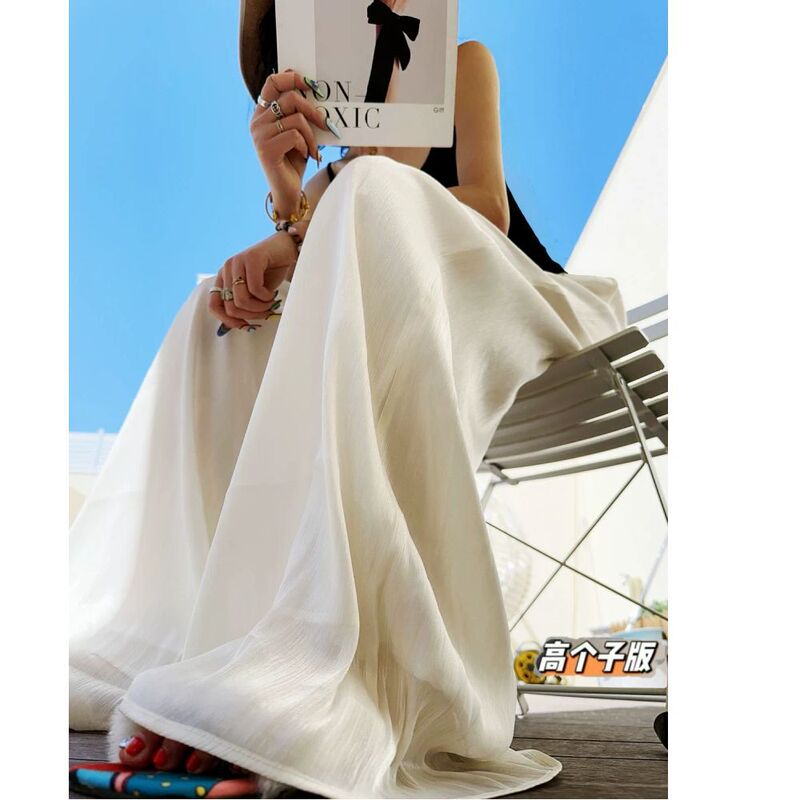 High-Waisted, Flowy, Long A-Line Pants with a Shimmering Effect for Tall Individuals High-Waisted, Flowy, Long A-Line Pants with a Shimmering Effect for Tall Individuals