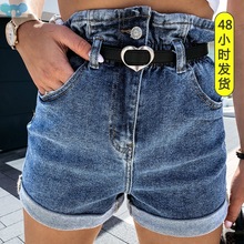 Summer Rolled Elastic Waist Hip Lifting Jeans Women Shorts夏