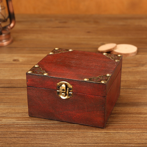 A947 Chinese Retro Small Wooden Box, Wooden Handmade Accessory Jewelry Box with Lock and Password, Children's Treasure Box Storage