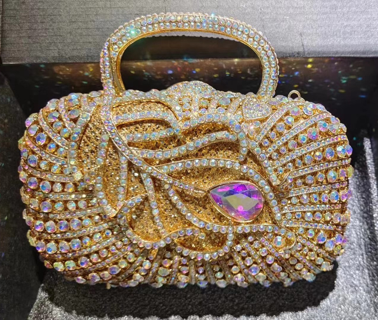 Nuevo paquete de cena de diamantes transfronterizos, caja metálica vacía, bolso de cristal de diamantes lleno de bolso de banquete de celebridades europeas y americanas