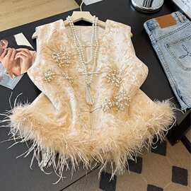 新中式国风刺绣马甲背心女款春季加厚夹棉马夹毛毛提花外穿坎肩