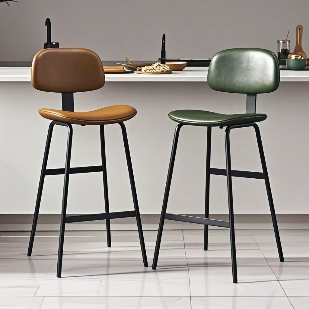 Industrial Style Soft Bag Backrest High Stool Iron Bar Chair Bar Stool Home Island Counter Bar Stool Bar Chair High Chair