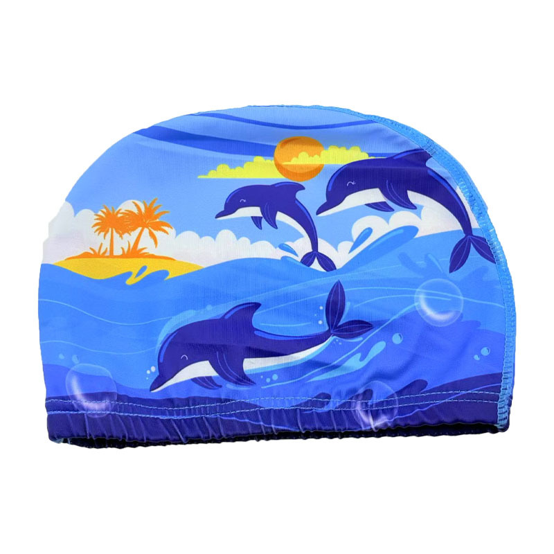 Gorro de natación al por mayor Gorro de natación de tela unisex Gorro de natación de secado rápido con estampado de aguas termales para niños adultos