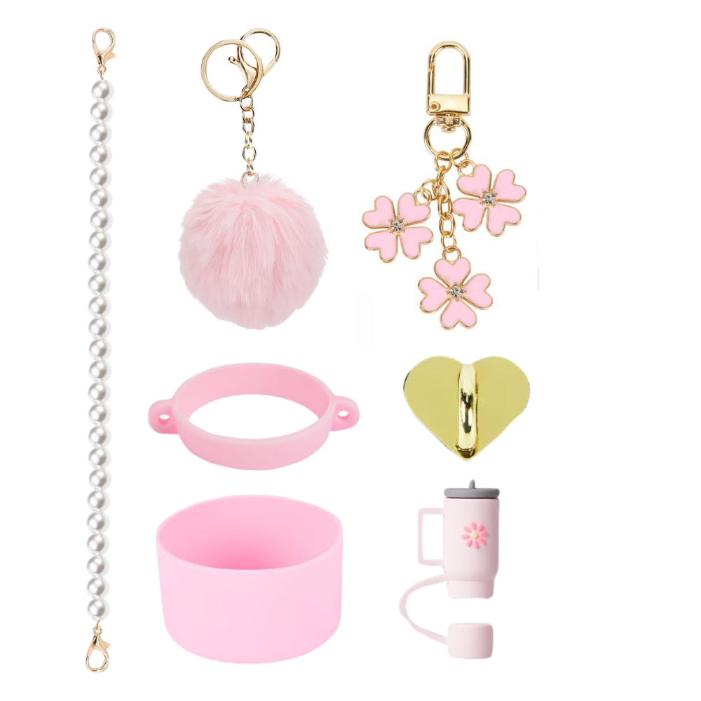 Amazon taza de calor cuentas brazalete llavero botella de agua colgante margarita gorra de paja flor colgante taza cubierta