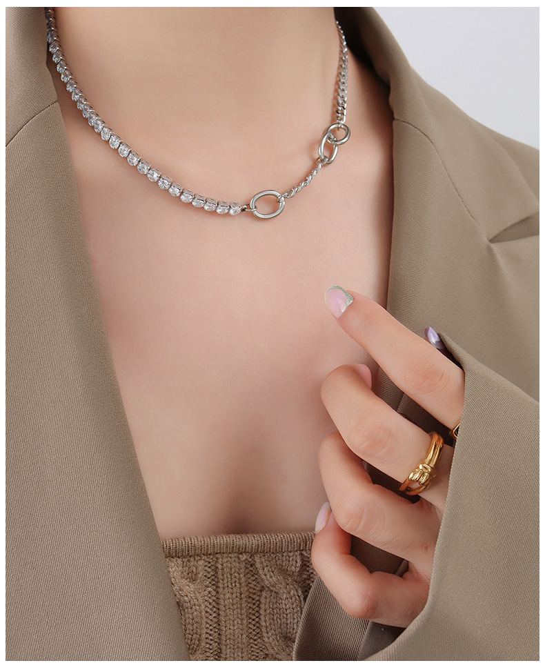 New zircon stitching titanium steel necklace wholesale