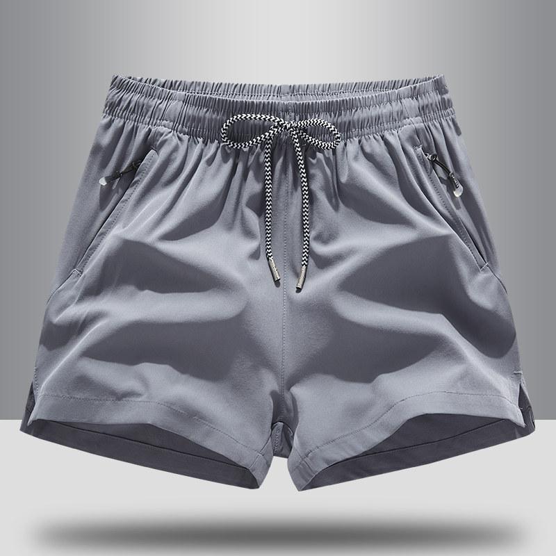 Zippered ice silk shorts, summer thin style, unisex, loose three-quarter pants, elastic sports outerwear, quick-dry running casual pants