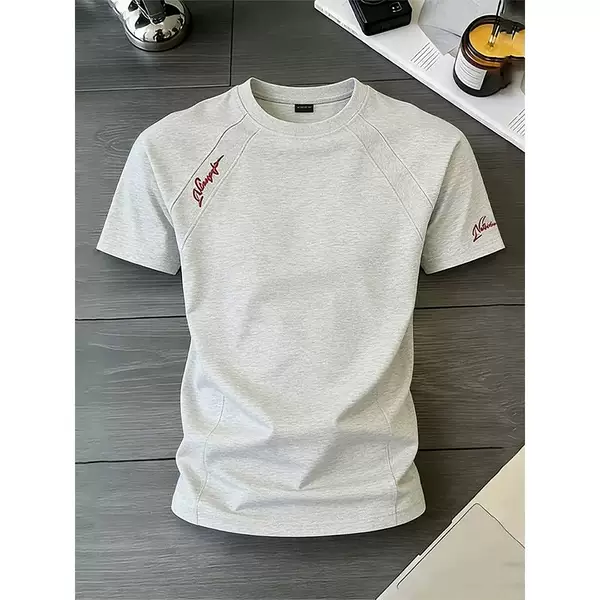 Red label embroidered T-shirt for men and women, summer American style deconstructed short-sleeve cool top, cleanfit half-sleeve base shirt