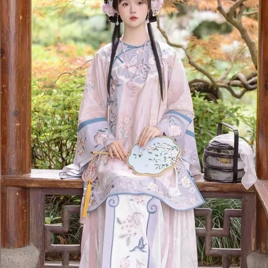 女装清朝国风原创马面裙套装印花上衣格格装汉服晋商圆领少奶奶