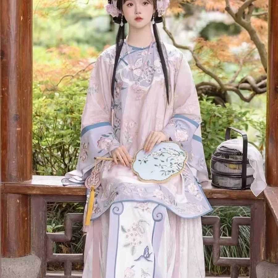 Женский комплект в стиле династии Цин: юбка с принтом «лошадиная голова», топ с принтом, ханьфу в стиле принцессы, наряд для молодой леди с круглым вырезом в стиле Цзиньшань.