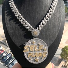 跨境嘻哈新款字母Self Made吊坠可穿15MM泡泡古巴链项链男式套装