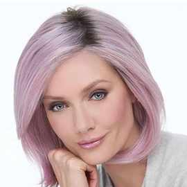 跨境假发女欧美女士时尚高温丝短发微直卷发自然浅紫色假发套