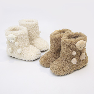 Children's Korean Style Furry Boots, Girls' Cute Bear Cotton Boots, Boys' Warm Snow Boots, Baby Soft-Soled Fleece-Lined Short Boots