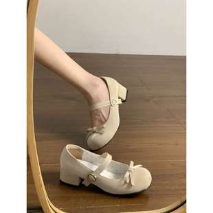 French-Style Round-Toe Shallow Retro Chunky Heel Mary Jane Shoes for Women 2025 New Spring and Autumn Versatile with Skirts Small Leather Shoes Single