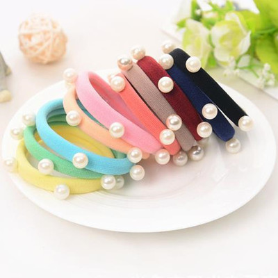 2 yuan shop supply Korean Edition Pearl Seamless High elastic Towel ring rubber string Tousheng Hairpin Hair rope wholesale