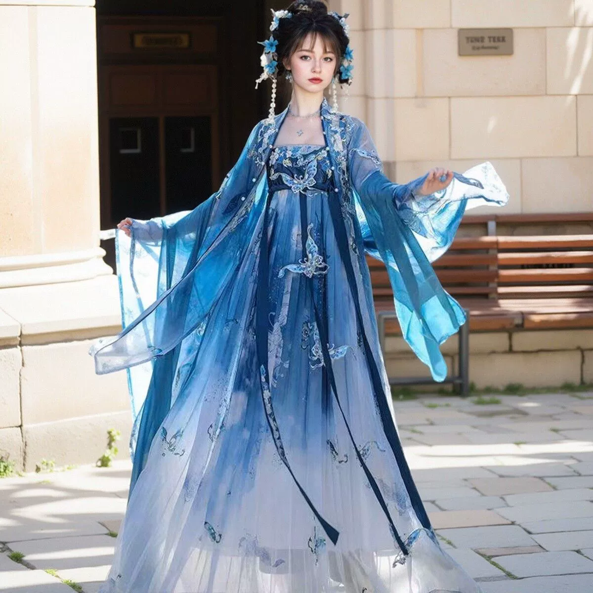 Ханфу для женщин, тяжелая вышивка в стиле Тан, плиссированная юбка в стиле феи длиной до груди, весенне-осенний стиль.