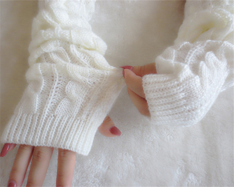 Yifan Autumn and Winter Outdoor Travel Warm Cold-proof Solid Color Twist Long Half-finger Elastic Sleeve Knitted Arm Cover for Women_voghion.com