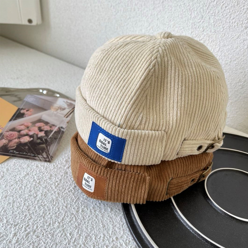 Men's Trendy Early Autumn Vintage Corduroy Floor Hat Korean Style All-match Melon Hat Women's Japanese Style Artistic Hip-hop Hat