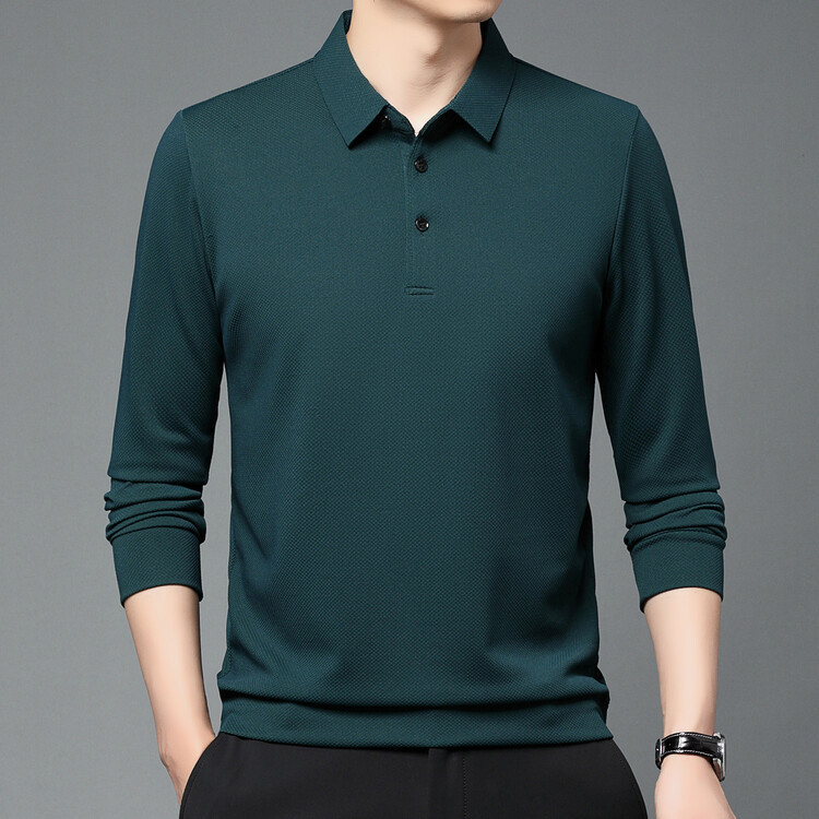 2026 Spring and Autumn Men's T-Shirt Casual Lapel Non-Iron Top Men's Long Sleeve T-Shirt One Piece Dropshipping Polo Shirt