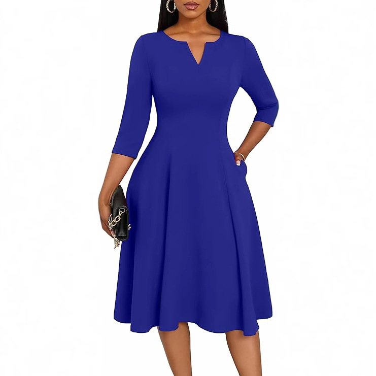 Amazon Mid-length dress Fit Slim-fit Horn dress Seven-sleeve Wedding Guest Work Dress