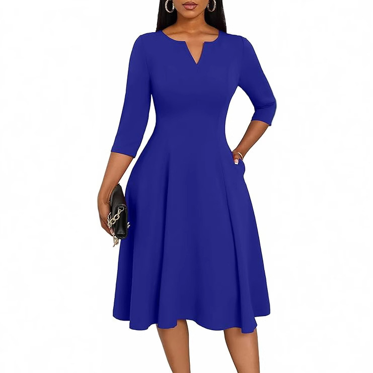 Amazon Mid-length dress Fit Slim-fit Horn dress Seven-sleeve Wedding Guest Work Dress