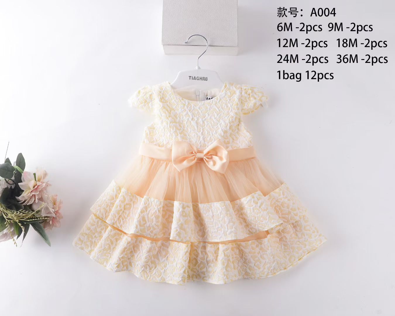 Vestido de Princesa para Bebé de Algodón y Malla, Plisado, Con Lazo image 9