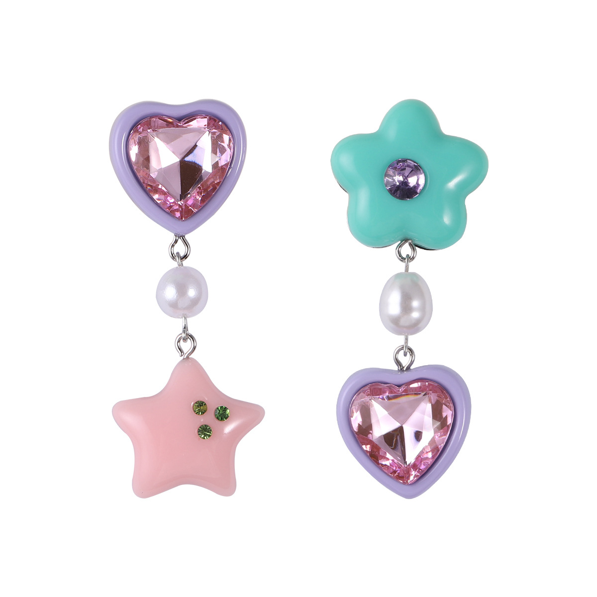 Artificial Gemstones, Artificial Pearls Inlay Material Earrings Classification Cute Pentagram Heart Shape Resin Artificial Gemstones Artificial Pearls Earrings