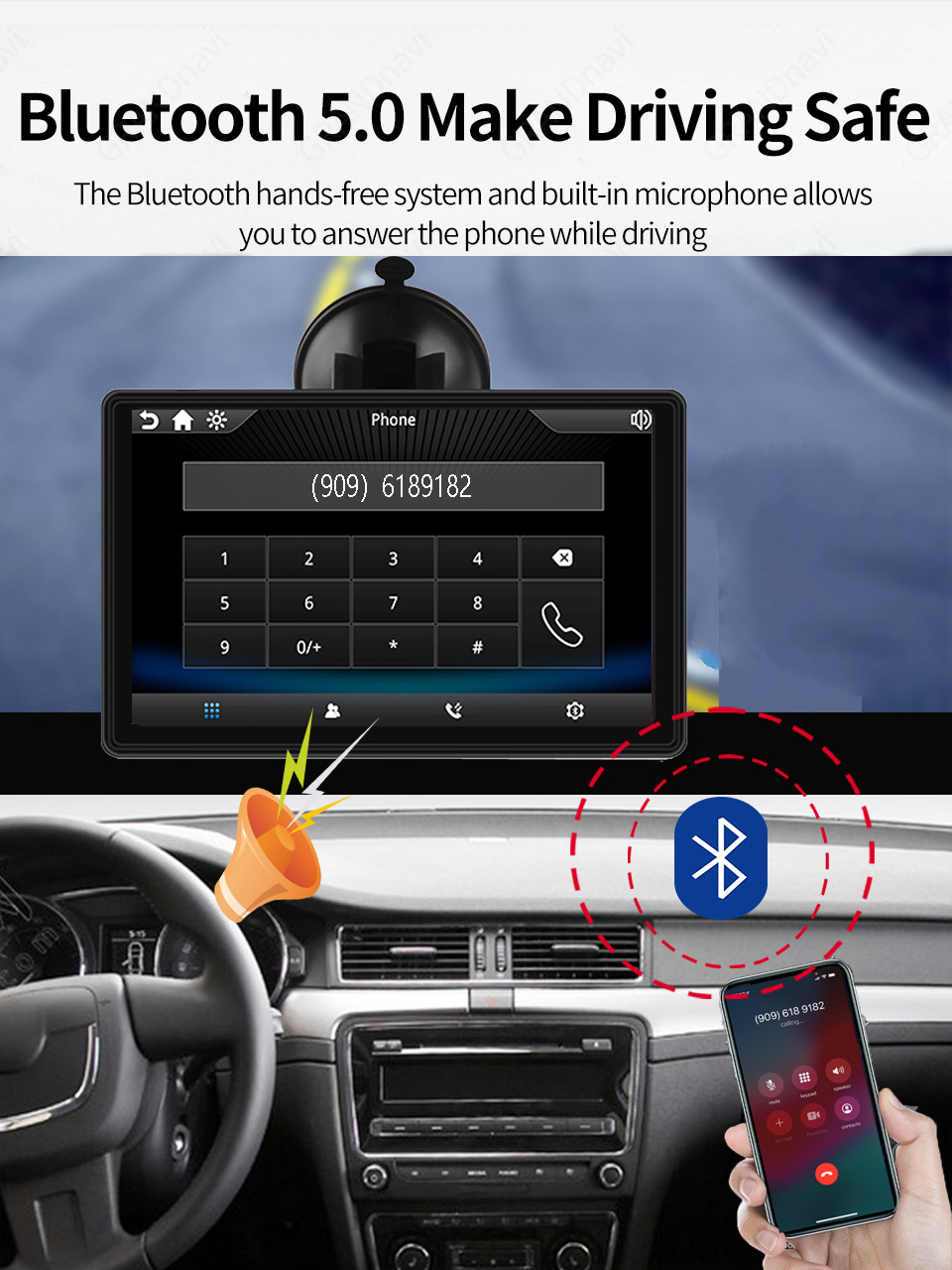 Cross-border foreign trade e-commerce 7-inch car mobile phone screen interconnection portable wireless carplay Auto Bluetooth