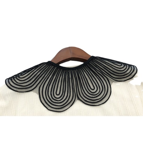 1 piece of women's black and white rope embroidered big wave boutique shawl, polyester silk fashion versatile false collar for children