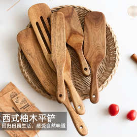 包邮柚木平铲家庭木质耐热煎蛋铲炒菜铲木制沙拉勺披萨点心实木铲