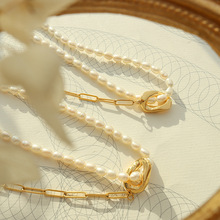 欧美简约轻奢淡水珍珠拼接项链钛钢镀18k金冷淡风不掉色项链饰品