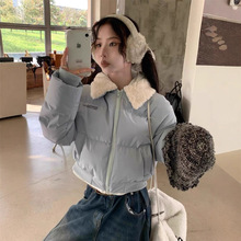 美式复古翻领羊羔绒毛领羽绒棉服女2025年新款冬季保暖短款棉衣