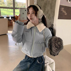 美式复古翻领羊羔绒毛领羽绒棉服女2025年新款冬季保暖短款棉衣