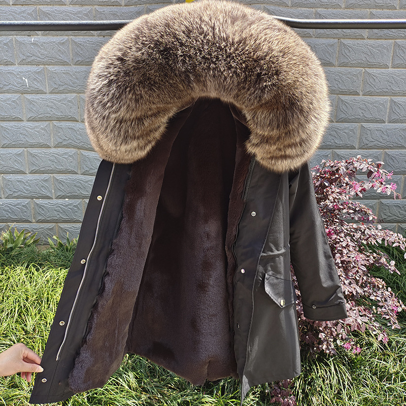 Sieviešu apģērbi Jauns ziemas Sieviešu Parka Vidēja Garuma Noņemams Laineris Lapsas kažokādas apkakles kažoks_voghion.com