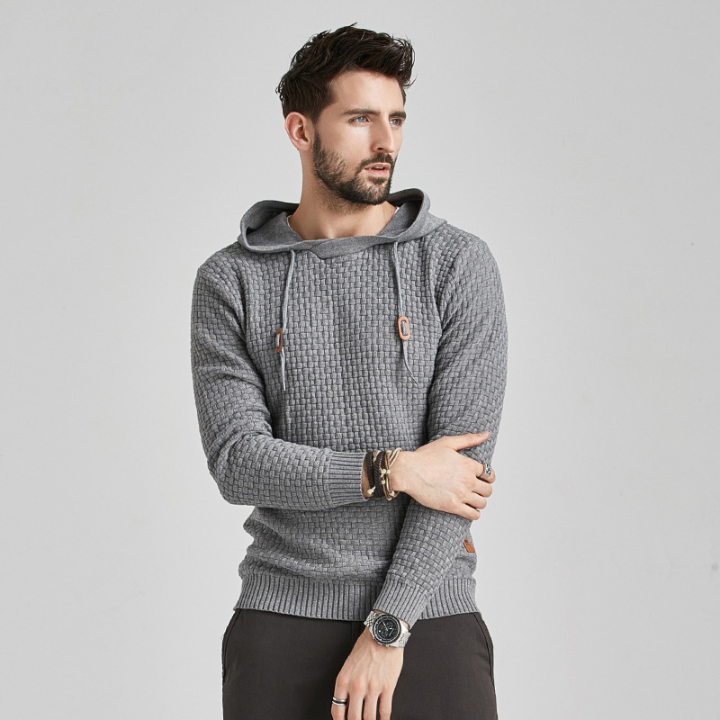 2021秋冬新款亚马逊连帽套头针织衫欧美爆款打底运动休闲男士毛衣