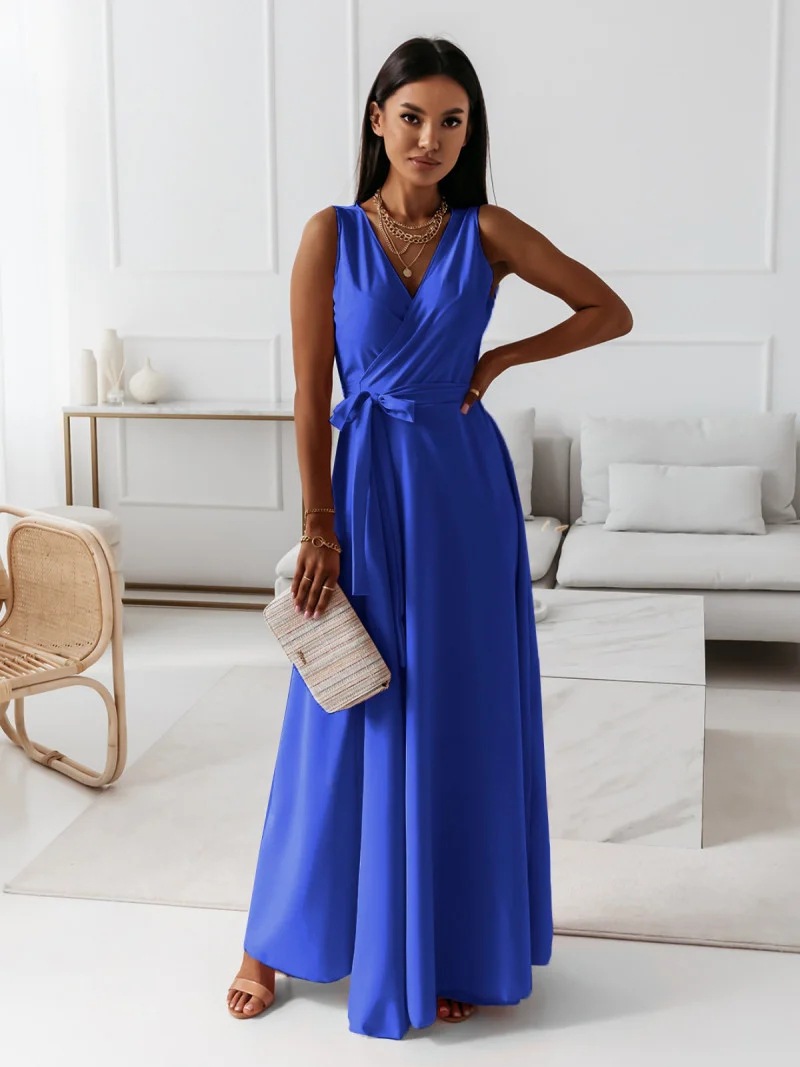 Women's Regular Dress Elegant V Neck Belt Sleeveless Solid Color Maxi Long Dress Family Gathering Daily Party display picture 30