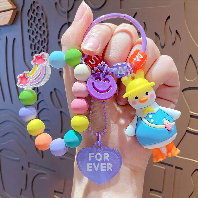 Caricatura creativa adorable pato cuentas colgante de cadena para mujeres lindas parejas llaveros bolsos colgantes pequeños regalos