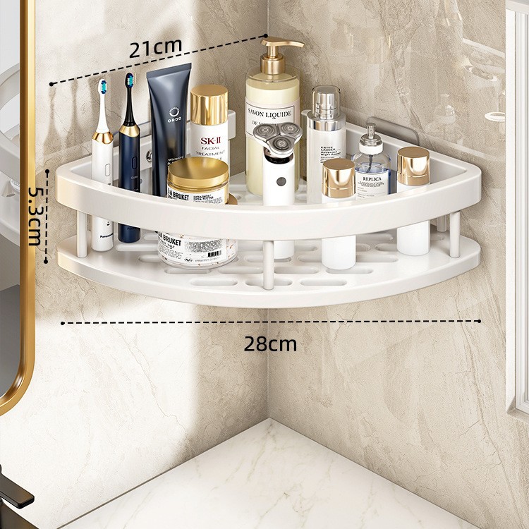 Estantes de baño, lavabo de inodoro, ducha, estante de almacenamiento de esquina de pared, estante triangular sin perforación de baño
