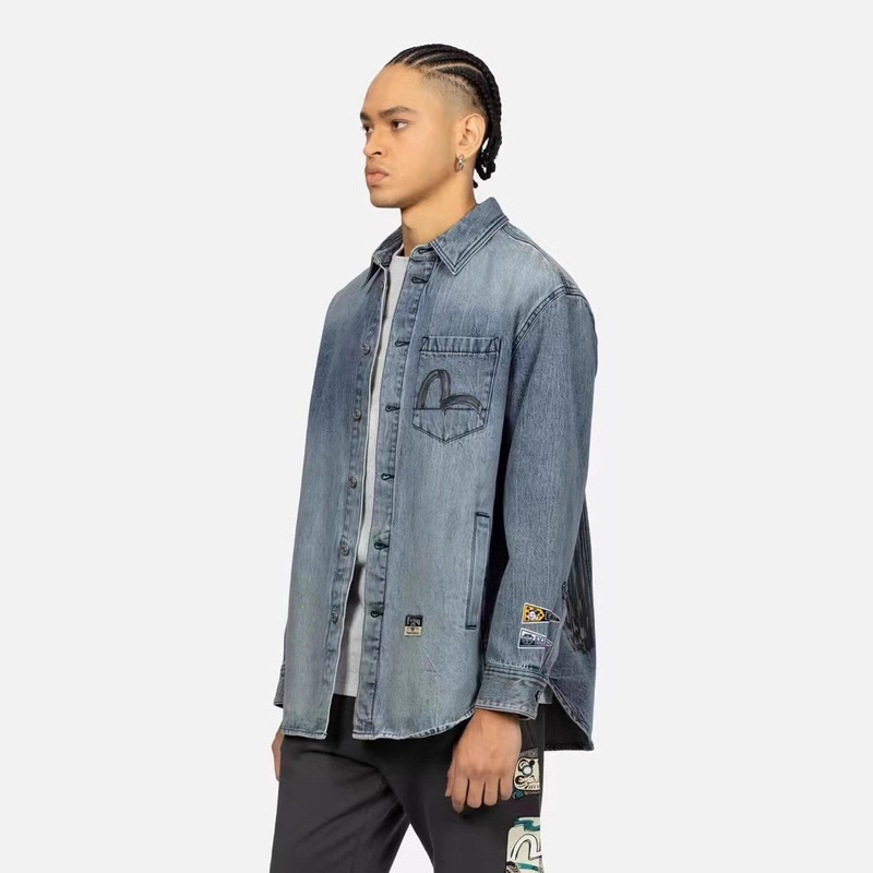 25 New Evisu Spring and Autumn Men's Seagull Large m Print Casual Trendy Fashion Lapel Shirt Jacket